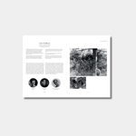 Open book spread with columns of text at left side with three circular photographs of people at bottom and photograph of tree and young person at right side.