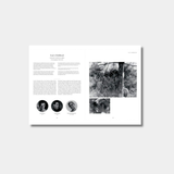 Open book spread with columns of text at left side with three circular photographs of people at bottom and photograph of tree and young person at right side.