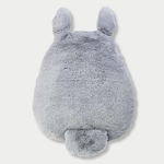 Back view of flat plush toy of the gray Totoro character from Studio Ghibli, featuring pointed ears and short tail against a light gray background.