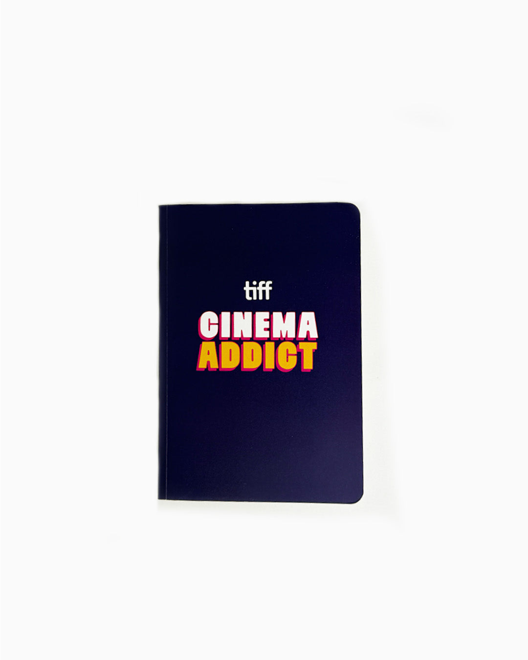 Notebook with 'tiff Cinema Addict' text on a white background