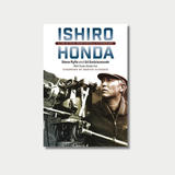 Book cover for "Ishiro Honda" featuring a white background with blue text and a sepia-tone photograph of the director with a camera.