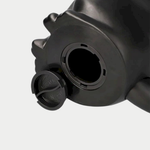 The bottom of a black Jiji figurine is shown with its circular plastic coin plug removed next to the open slot.
