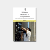 The book cover for "ReFocus: The Films of Jocelyne Saab" features a photo of a woman with a film camera below the title and a yellow banner.
