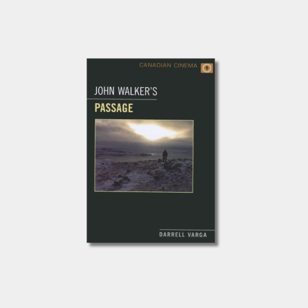 The book cover for "John Walker’s Passage" featuring a black background and a framed image of a person standing in a snowy landscape at sunset.