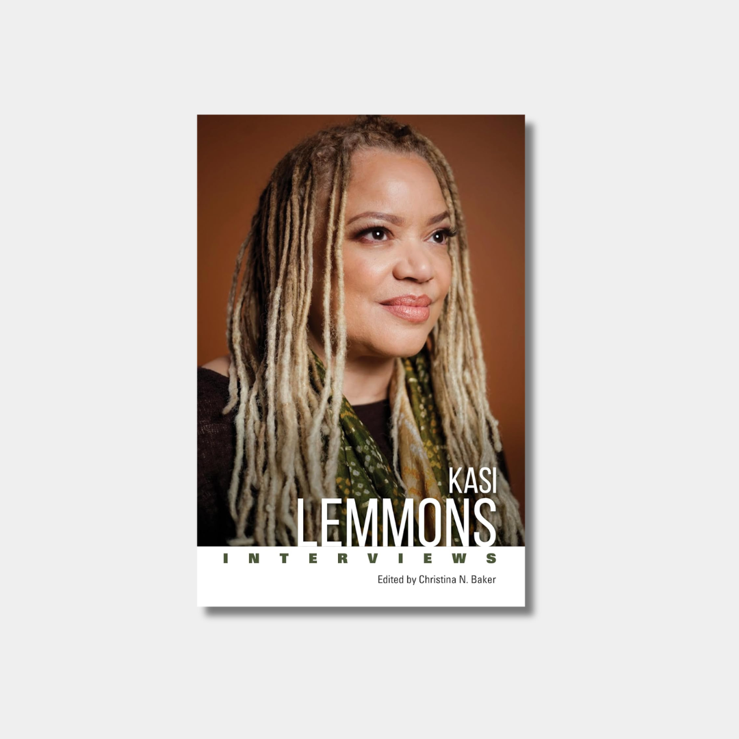 A portrait of filmmaker Kasi Lemmons with long blonde dreadlocks, featuring book title "Kasi Lemmons: Interviews," in white text.