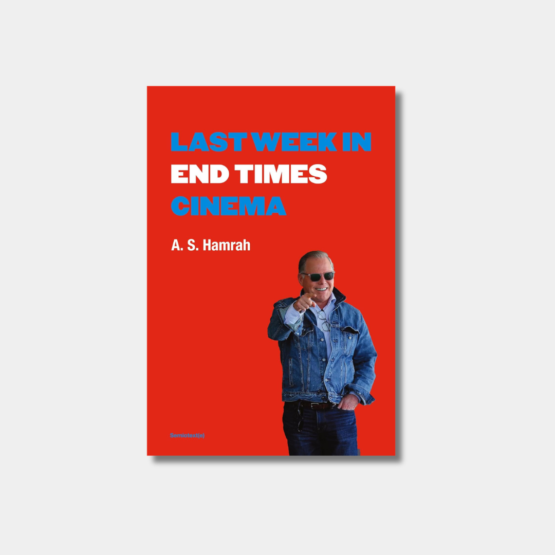 Book cover of 'Last Week in End Times Cinema' with a person pointing on a red background