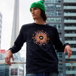 Man in TIFF 2023 festival long sleeve shirt and green toque