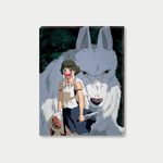 Art print puzzle of Princess Mononoke standing with Moro the wolf god.