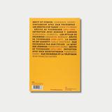 The back cover of a yellow book features an extensive French table of contents or index printed in bold black and red text, and logos for the "cinémathèque suisse" and the "68° Festival del film Locarno" at the bottom.