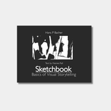 The book cover for "Sketchbook: Basics of Visual Storytelling" by Hans P. Bacher features a black background with a stark, high-contrast white ink illustration of silhouettes in a doorway above the title and author credits.