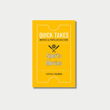 A yellow book cover titled "Quick Takes: Movies & Popular Culture - Sports Movies" by Lester D. Friedman features a minimalist icon of crossed bats and a film reel.