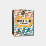 The book cover for "Turtle Island" by Sean Sherman features a patterned background with illustrations of a bison and various plants, accompanied by the subtitle "Foods and Traditions of the Indigenous Peoples of North America."