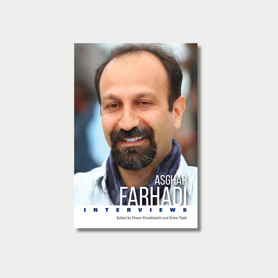 Book cover with photograph of Asghar Farhadi and title text below.