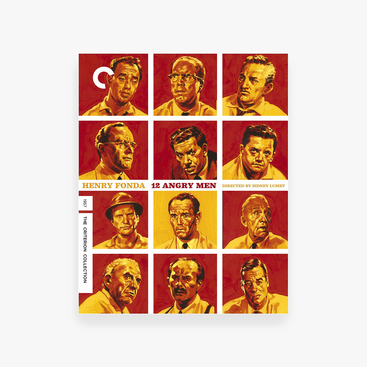 Poster of '12 Angry Men' with multiple portraits of Henry Fonda on a red background