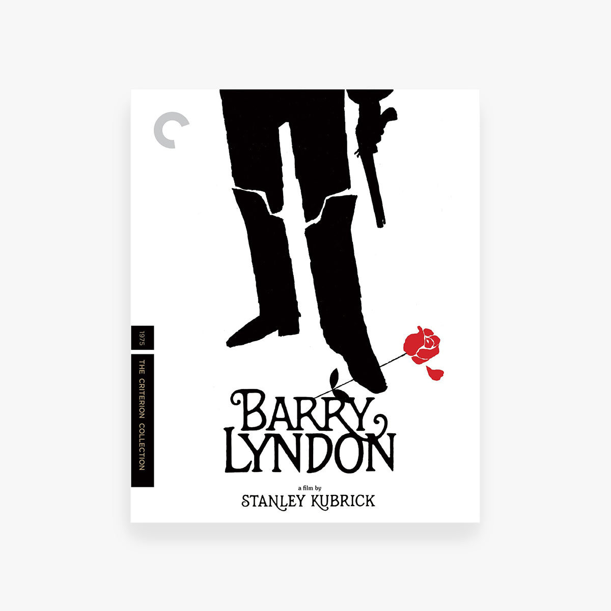 DVD cover for 'Barry Lyndon' by Stanley Kubrick featuring a silhouette of a man with boots and a rose.