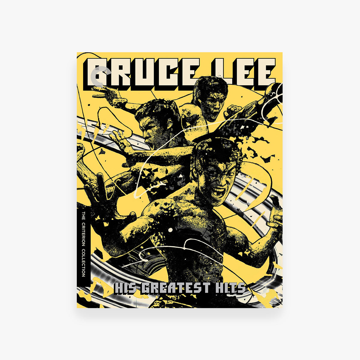 Bruce Lee DVD box set cover with action poses and yellow background