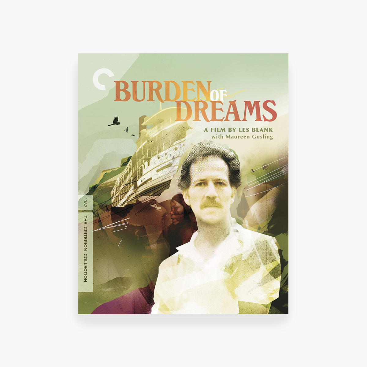 DVD cover of 'Burden of Dreams' with a person's face and architectural elements.