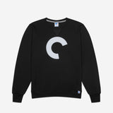 Black sweatshirt with a large white 'C' logo on a light gray background
