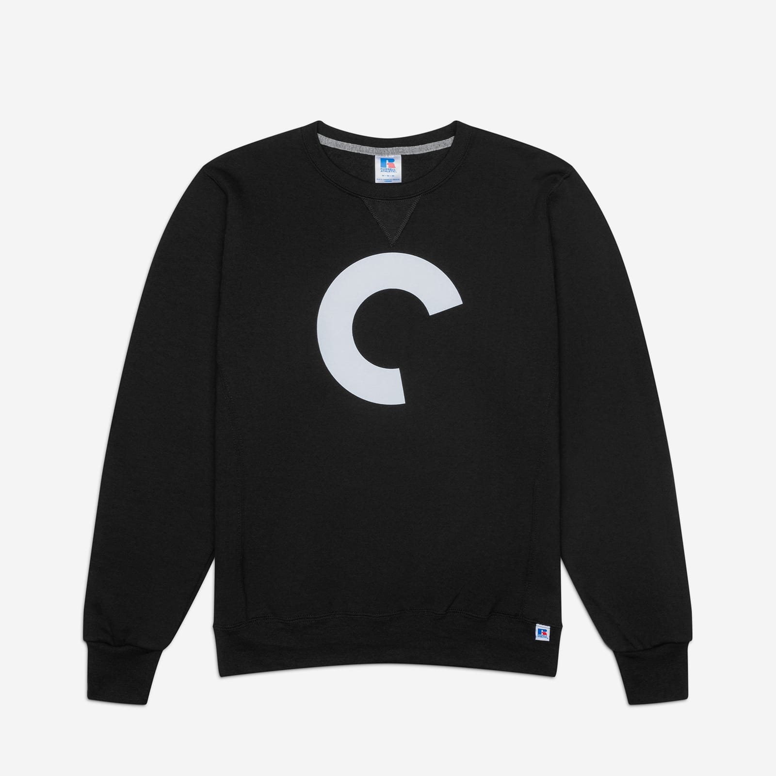 Black sweatshirt with a large white 'C' logo on a light gray background