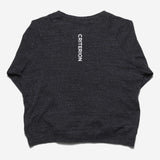 Dark gray t-shirt with 'CRITERION' logo on the back against a white background