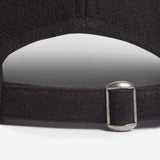 Back of hat - Black belt with a silver buckle on a white background