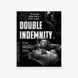 DVD cover for 'Double Indemnity' featuring a woman in a chair with text about the film's cast and director.
