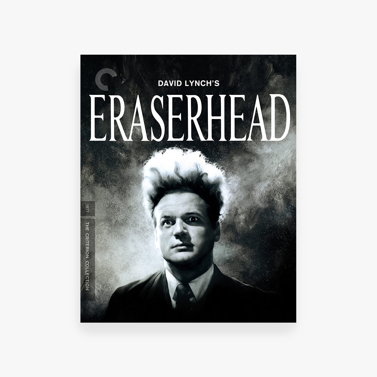 Blu-ray cover of 'Eraserhead' by David Lynch with a stylized portrait on a dark background.