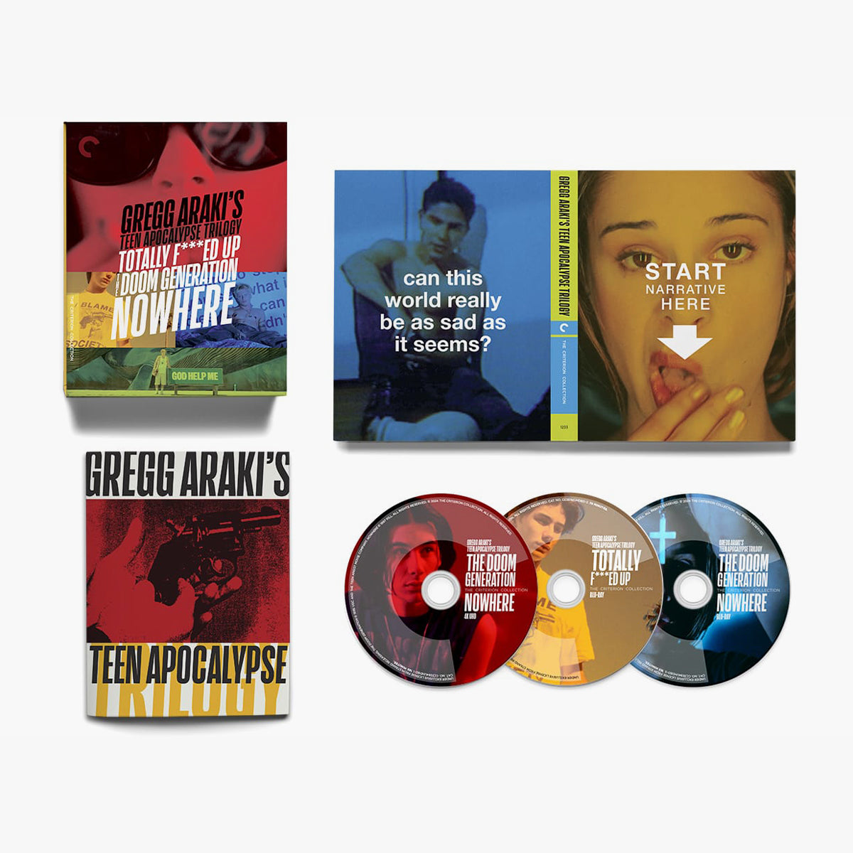 Collection of Gregg Araki films including 'Totally F***ed Up', 'Doom Generation', 'Nowhere', and 'Teen Apocalypse'.