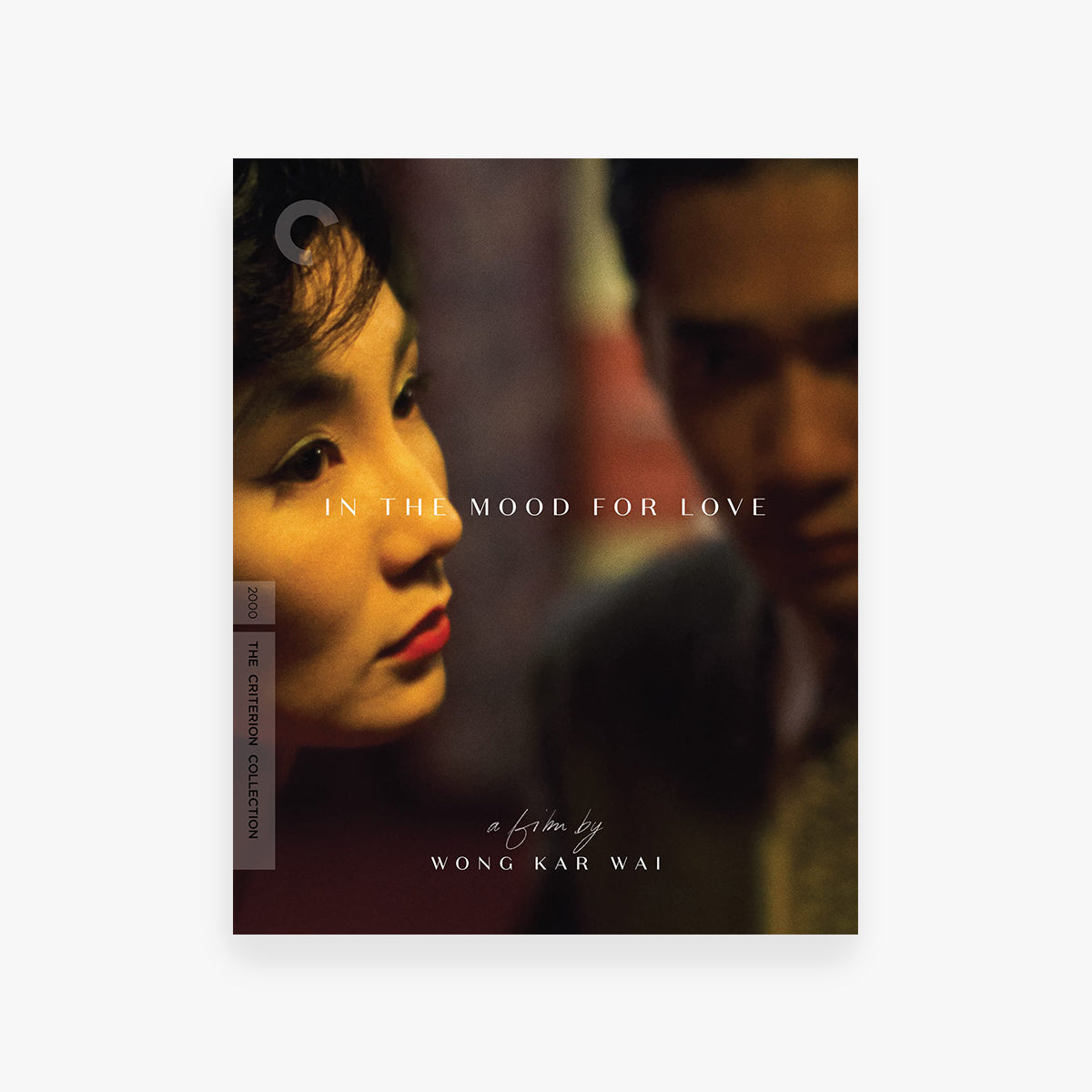 DVD cover for 'In the Mood for Love' featuring a close-up of a woman's face with a blurred man in the background.