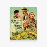 Movie cover for 'Jean Florette Manon Lescaut' featuring four characters and a scenic background.