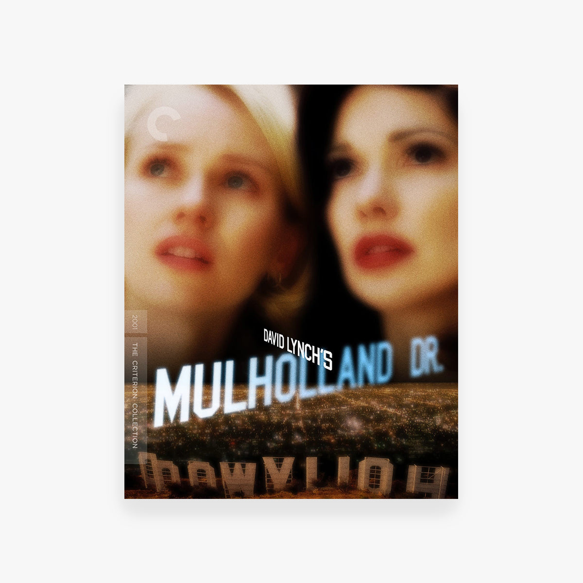 Movie cover for 'Mulholland Drive' with blurred faces and title text.