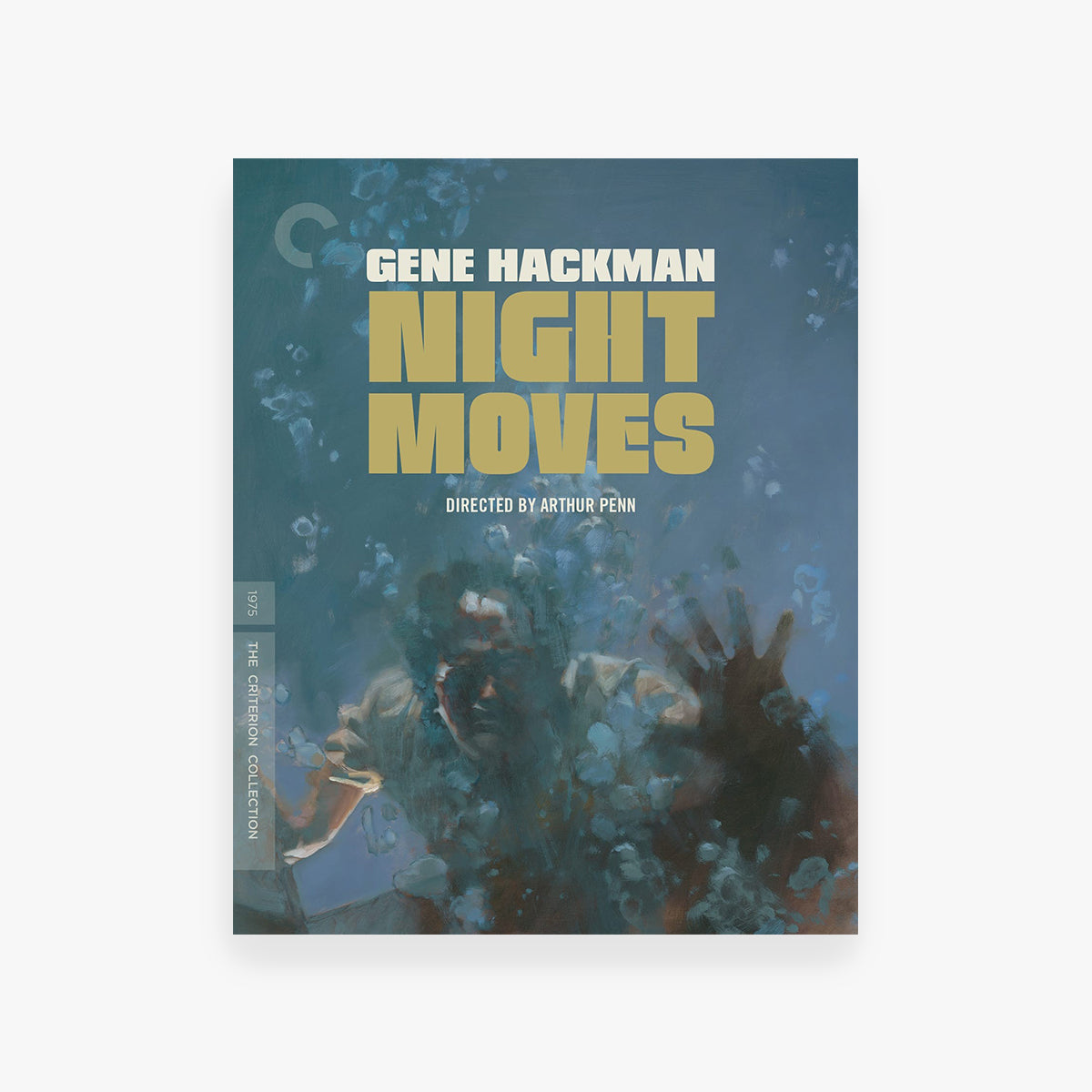 Movie cover for 'Night Moves' featuring Gene Hackman with a blue and brown color scheme.