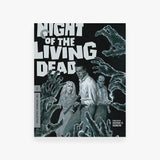 Movie cover for 'Night of the Living Dead' with text and characters on a black background