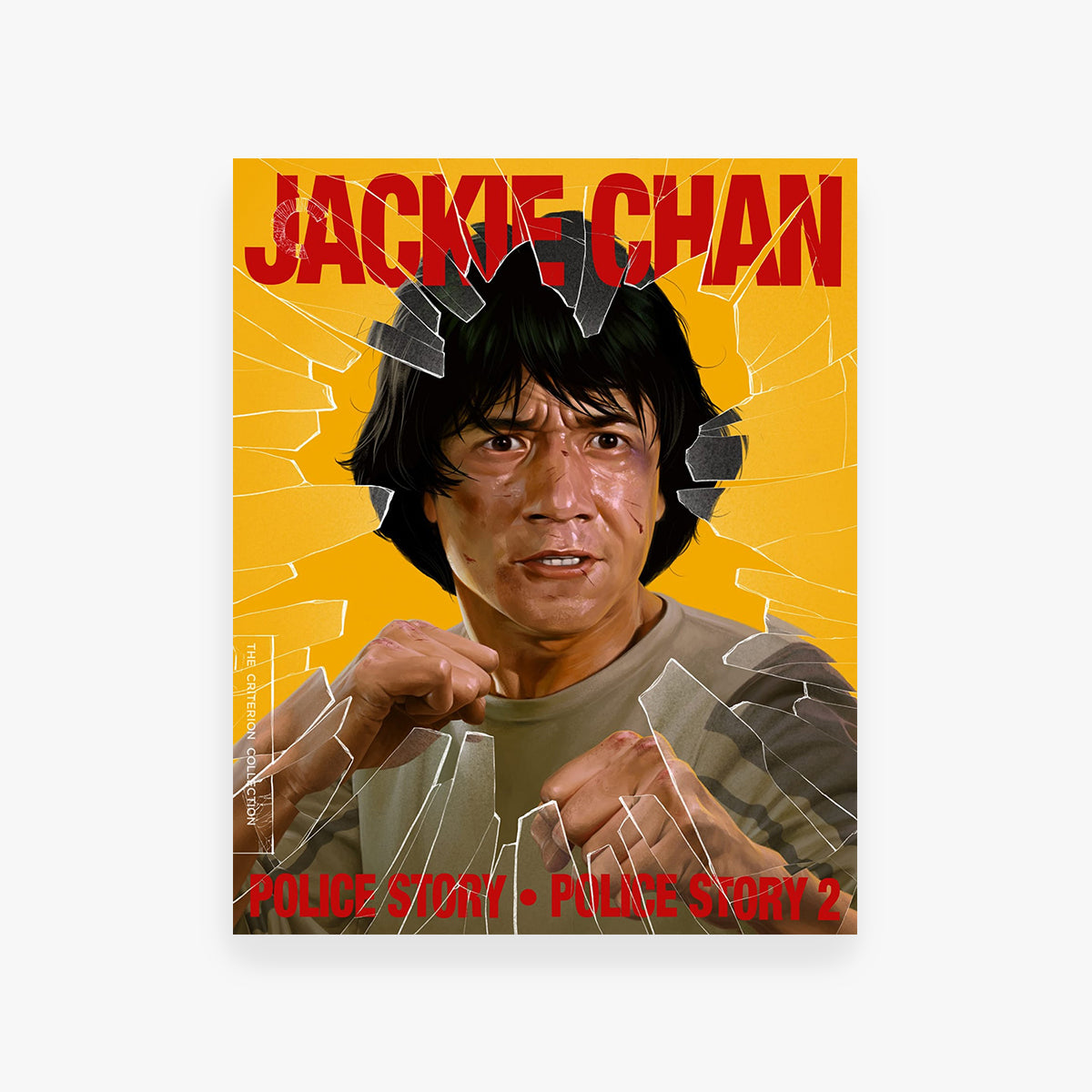 Movie cover of Jackie Chan with a yellow background and text.