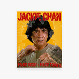 Movie cover of Jackie Chan with a yellow background and text.