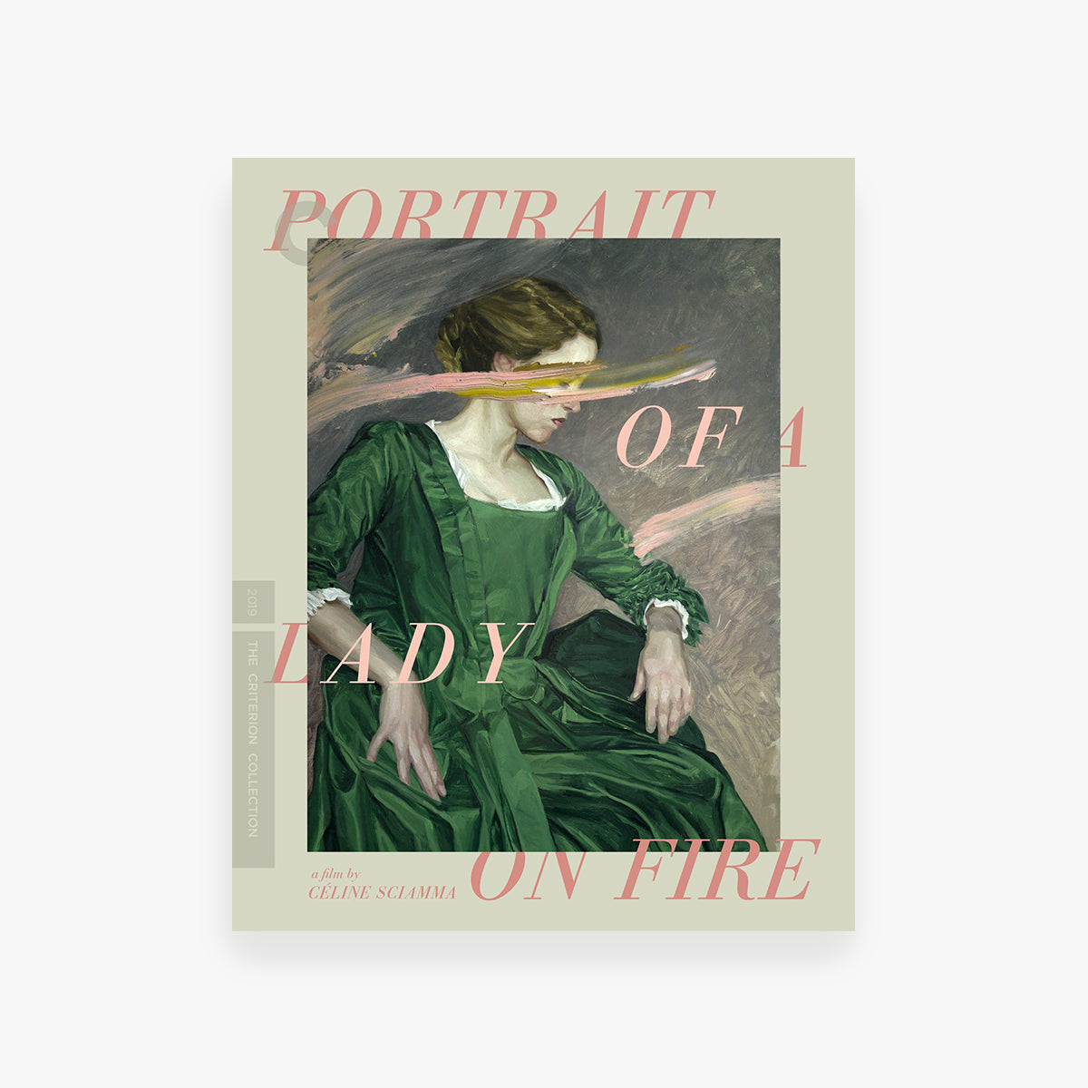 DVD cover of 'Portrait of a Lady on Fire' with a woman in a green dress.