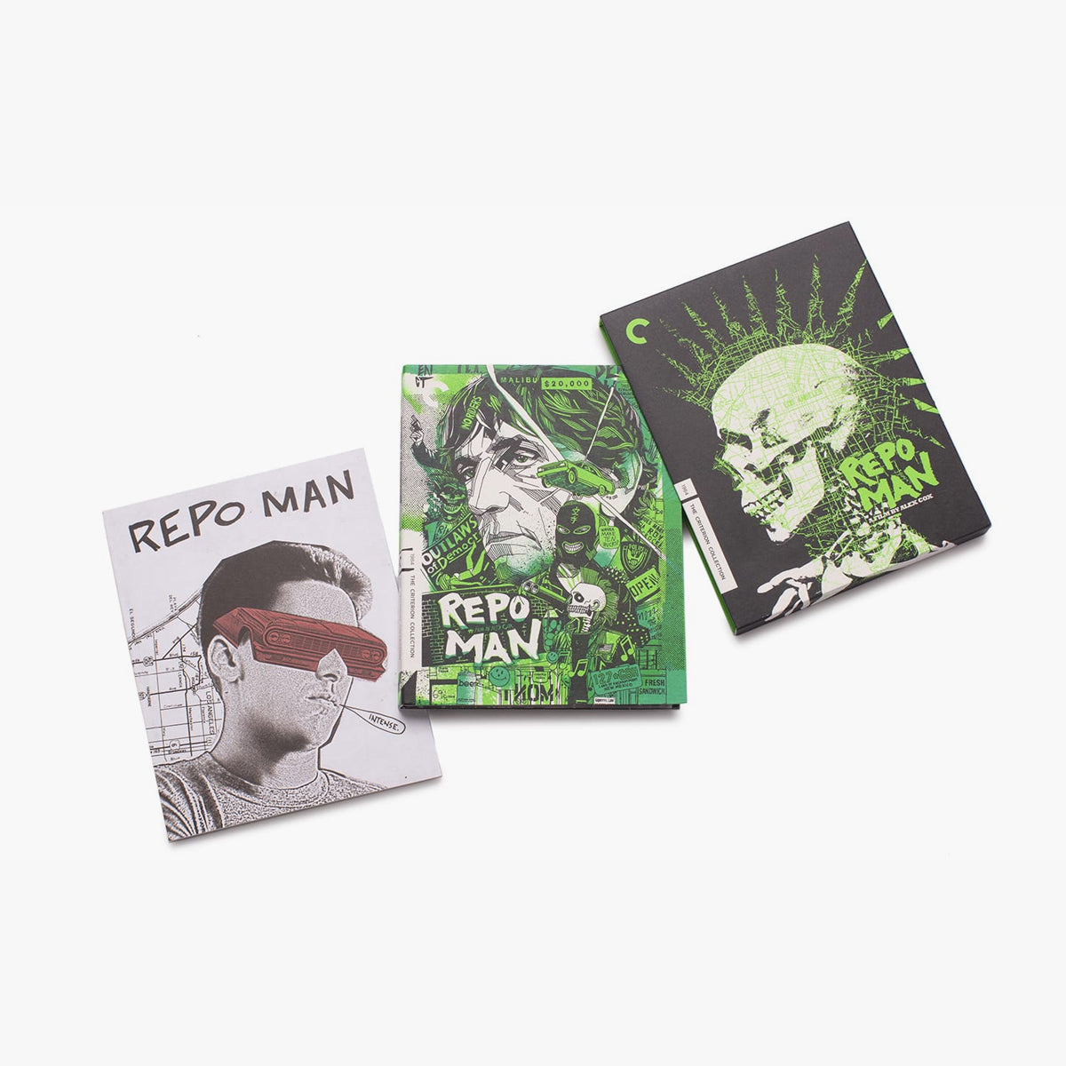 Three 'Repo Man' movie posters on a white background