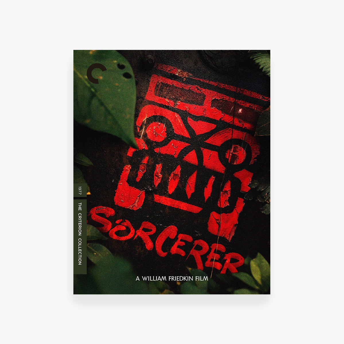 Movie cover for 'Sorcerer' with red text and a dark background