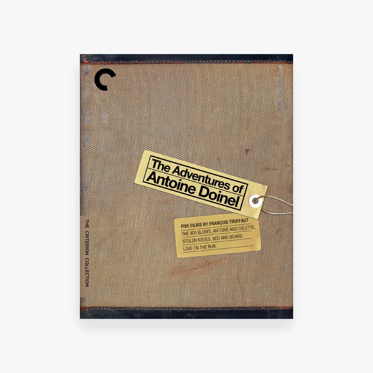 Cover of 'The Adventures of Antoine Doinel' Criterion Collection on a beige background with a yellow tag.