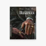 DVD cover for 'The Irishman' featuring hands with rings on a white background