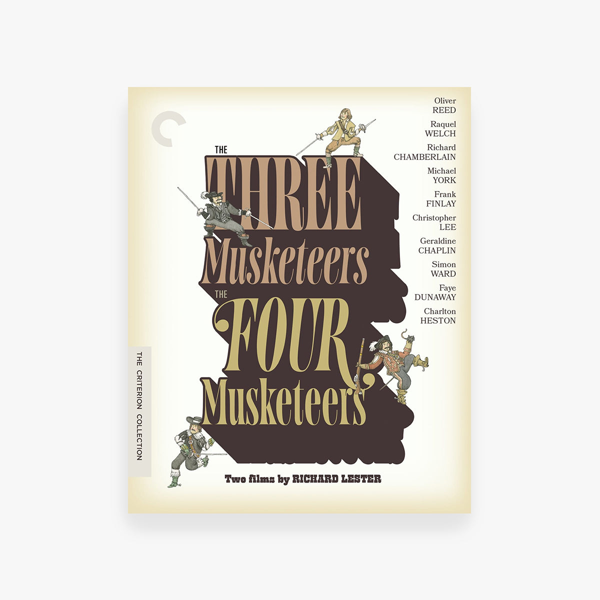 DVD cover of 'The Three Musketeers' and 'The Four Musketeers' with silhouettes of characters on a beige background.