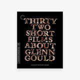 Movie cover of 'Thirty Two Short Films About Glenn Gould' with metallic text on a black background.