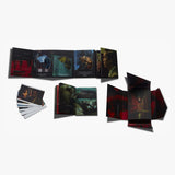 Collection of movie covers and cards on a white background