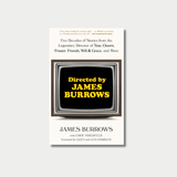A book cover titled "Directed by James Burrows" features a retro television set with the yellow title text on its black screen, set against a plain white background.
