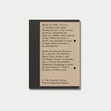 The back cover of Darren Aronofsky's "PI: The Guerilla Diaries" features a block of reflective text about filmmaking on a kraft paper background with a thick black spine strip, all centered against a light gray studio backdrop.