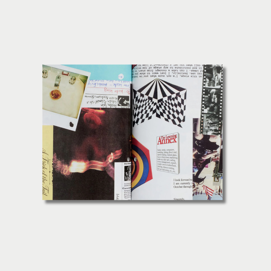 An open copy of Darren Aronofsky's "PI: The Guerilla Diaries" displays scrapbook-style layout spreads containing production photographs, typewriter-written journal entries, actor resumes, and graphic typography experiments centered around the $\pi$ symbol, all set against a clean, light gray background.