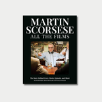 Book cover for "Martin Scorsese: All the Films," featuring a photograph of director Martin Scorsese on a movie set behind a bar, framed by bold white text on a black background.