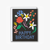 Black and Brights Floral Happy Birthday Card
