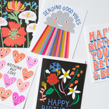 Black and Brights Floral Happy Birthday Card