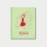 A hardcover notebook with a textured light green background featuring a red line art illustration of Arrietty climbing through ivy leaves above the red title text, "The Secret World of Arrietty."